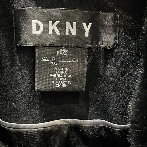 BNWT DKNY Full Length Fur collar Black wool Coat XXS - Picture 3 of 11